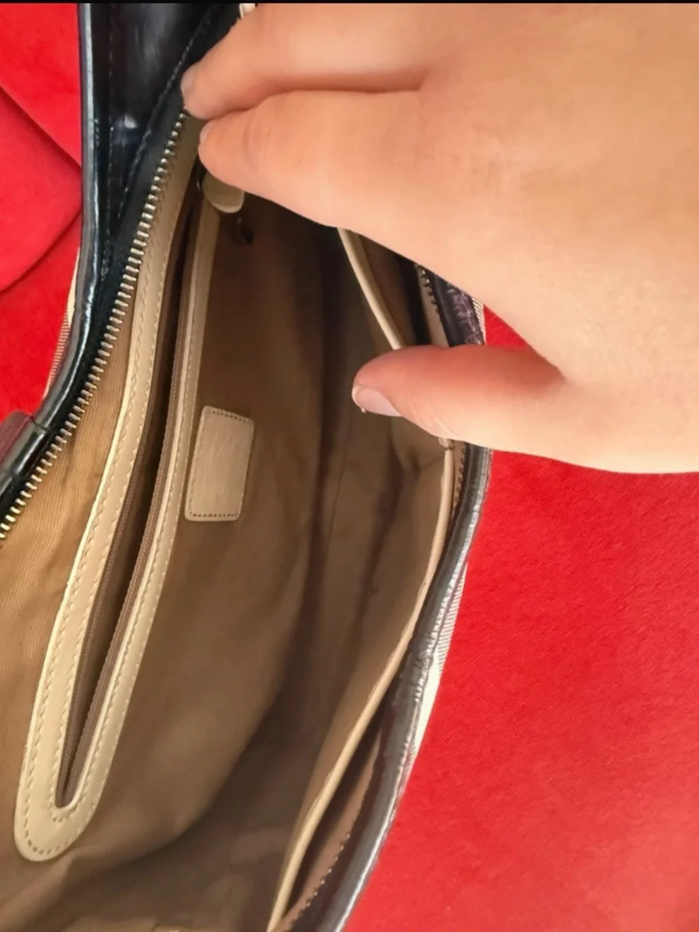 Burberry Beige Plaid Hobo with Black Trim